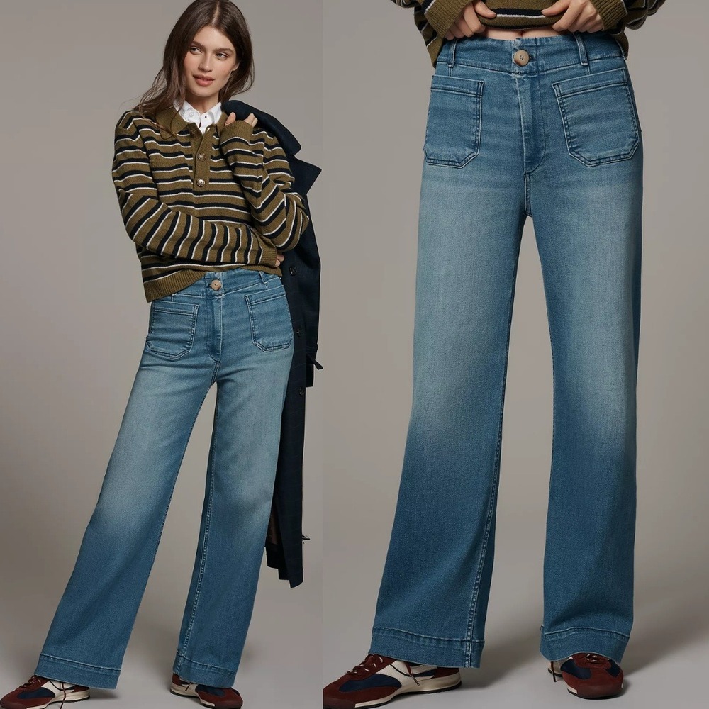 Maeve The Colette Full Length Wide Leg Jeans Blue Denim Size 25